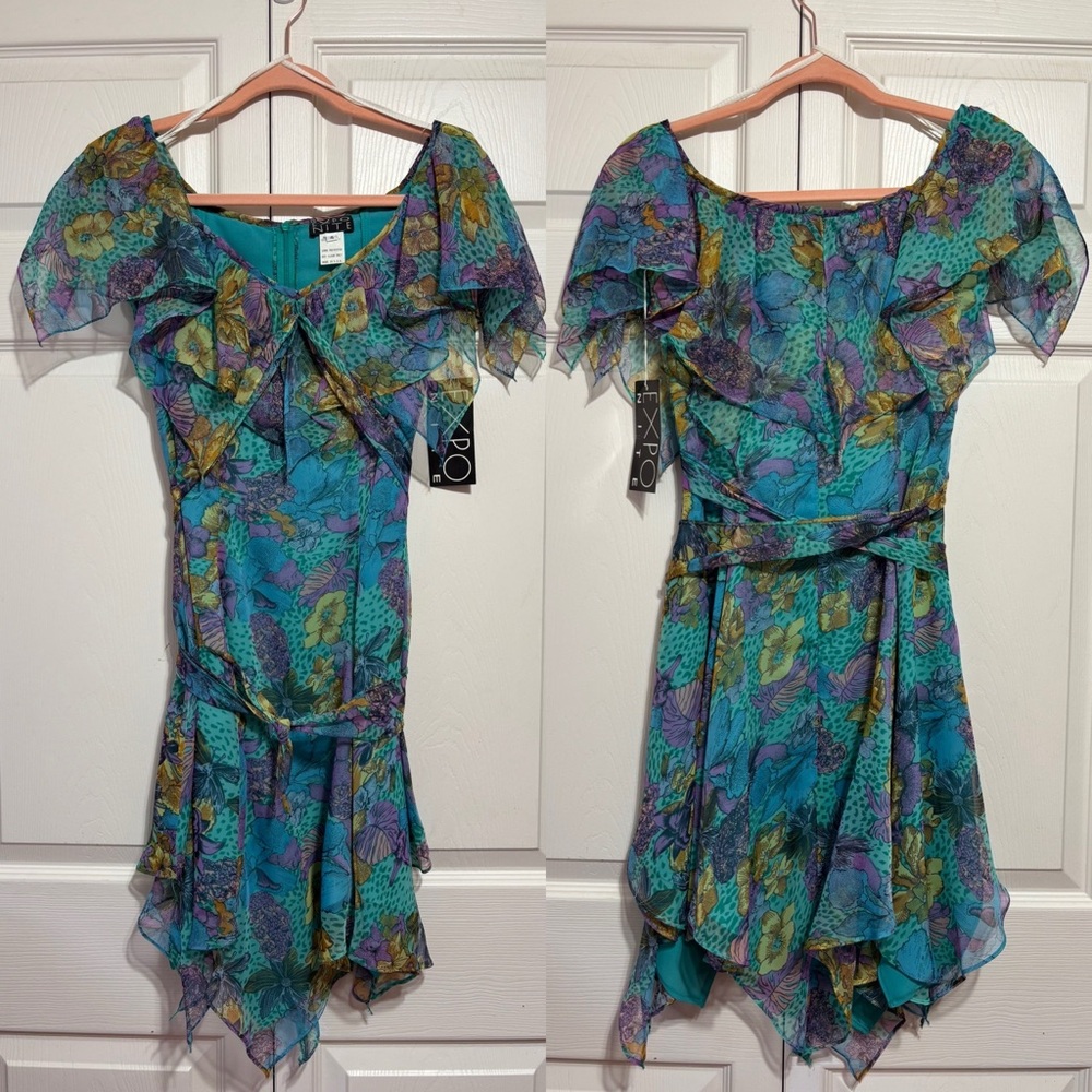 XOXO Asymmetrical Floral Dress in Blue and Purple
